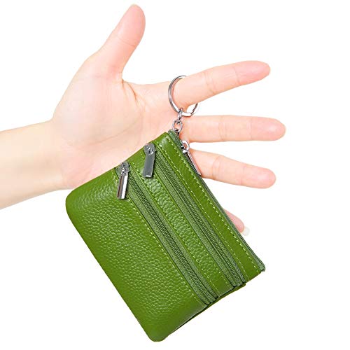 Cynure Women's Genuine Leather Coin Purse Mini Pouch Change Wallet with Keychain,green - Image 2