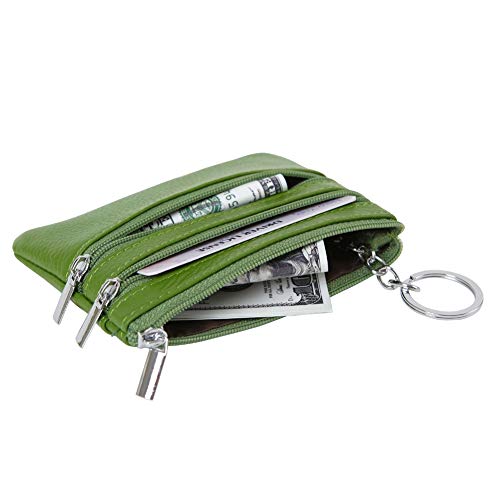 Cynure Women's Genuine Leather Coin Purse Mini Pouch Change Wallet with Keychain,green - Image 4