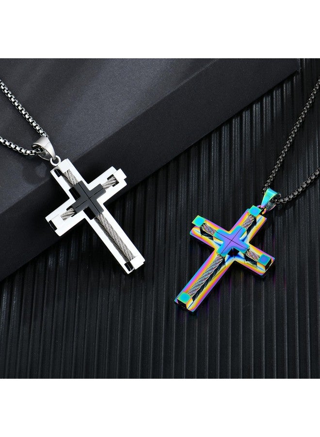 YL Men'S Cross Necklace 316L Stainless Steel Large Jesus Christ Pendant Blue Jewelry Rolo Chain For 24″ - Image 5