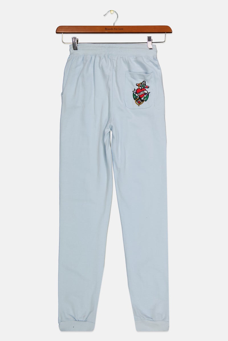 Ed Hardy Kids Boy Embroidered Logo Drawstring Jogger Pants, Light Blue  - Image 1