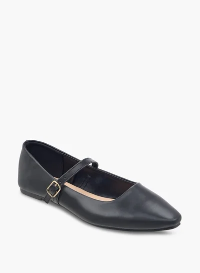 Flora Bella By Shoexpress Women's Solid Ballerina Shoes with Buckle Closure
