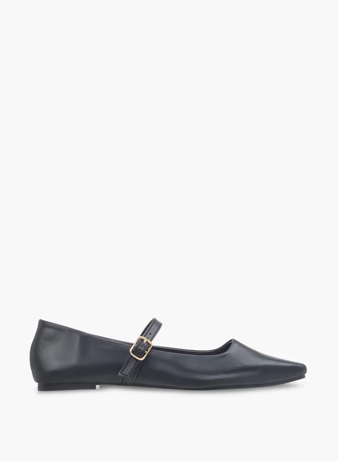 Flora Bella By Shoexpress Women's Solid Ballerina Shoes with Buckle Closure