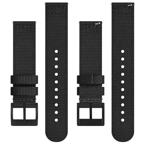 BISONSTRAP Men’s Nylon Watch Bands, Two-Piece Military Watch Straps, Quick Release, Brushed Buckle, 20mm, Black (Black Buckle) - Image 3