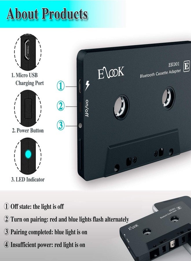 Elook Car Audio Receiver, Bluetooth Cassette Receiver Tape Aux Adapter Player with Bluetooth 5.0 - Image 5