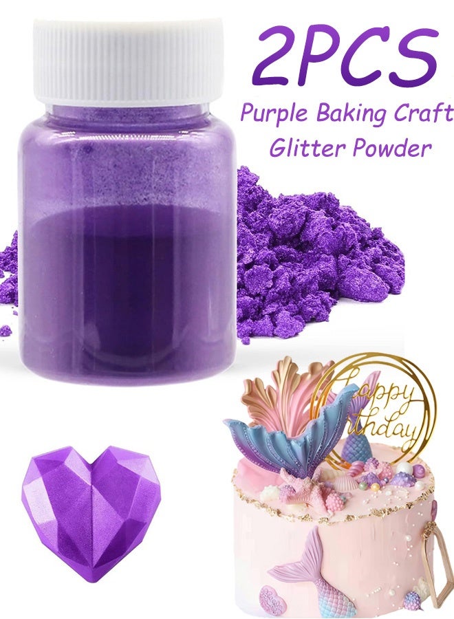 2 Pcs Purple Metallic Baking Craft Glitter Powder Food Safe Cake Topper Decoration for DIY Cupcakes Cookies Dessert Garnish Parties Weddings Festive Celebrations,Sparkling Shimmery Dust for Creative Baking,All 20g - Image 1