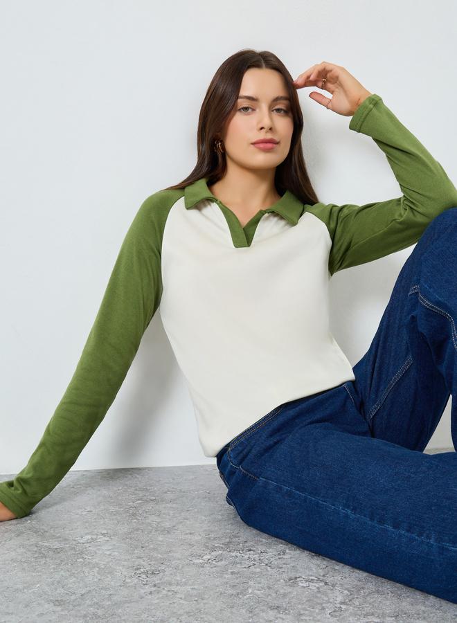 Styli Color Block Raglan Sleeve Polo T-Shirt - Image 1