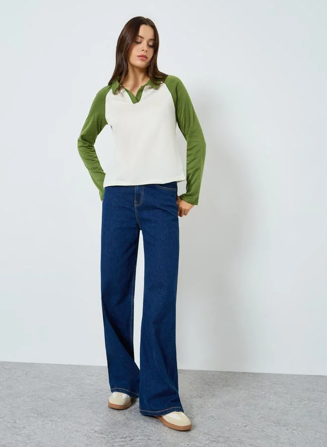 Styli Color Block Raglan Sleeve Polo T-Shirt