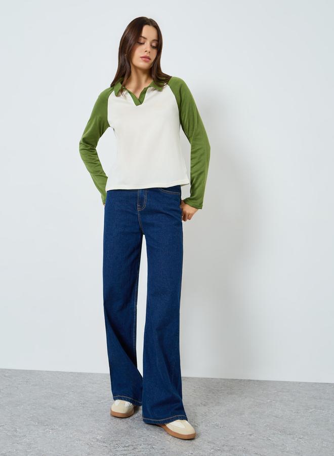 Styli Color Block Raglan Sleeve Polo T-Shirt - Image 2