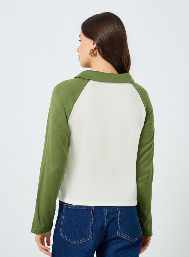 Styli Color Block Raglan Sleeve Polo T-Shirt - Image 5