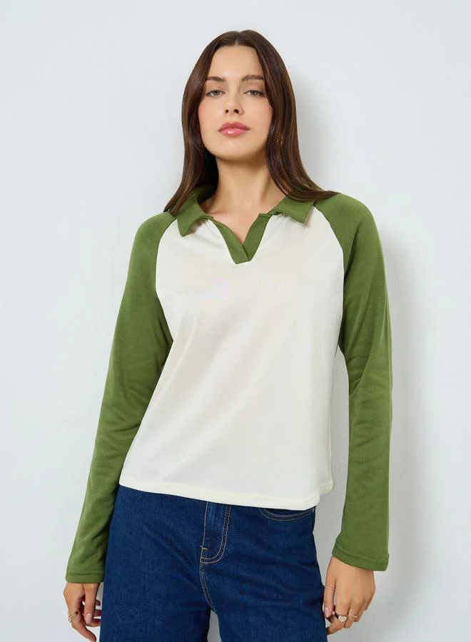 Styli Color Block Raglan Sleeve Polo T-Shirt