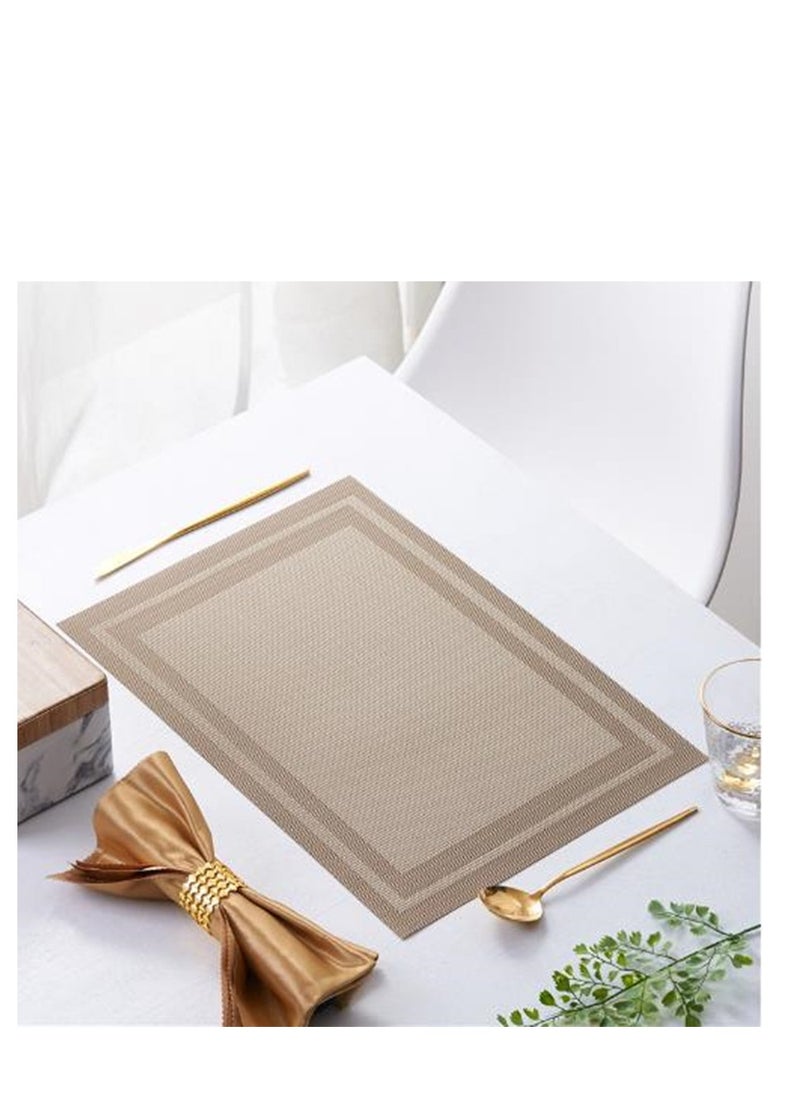 Golden 4Pcs Placemats for Dining Table Easy to Clean Plastic Washable Placemat for Kitchen Table Indoor Outdoor Table Mats Heat-resistand Washable Woven Vinyl Table Mats (Brown)  - Image 1