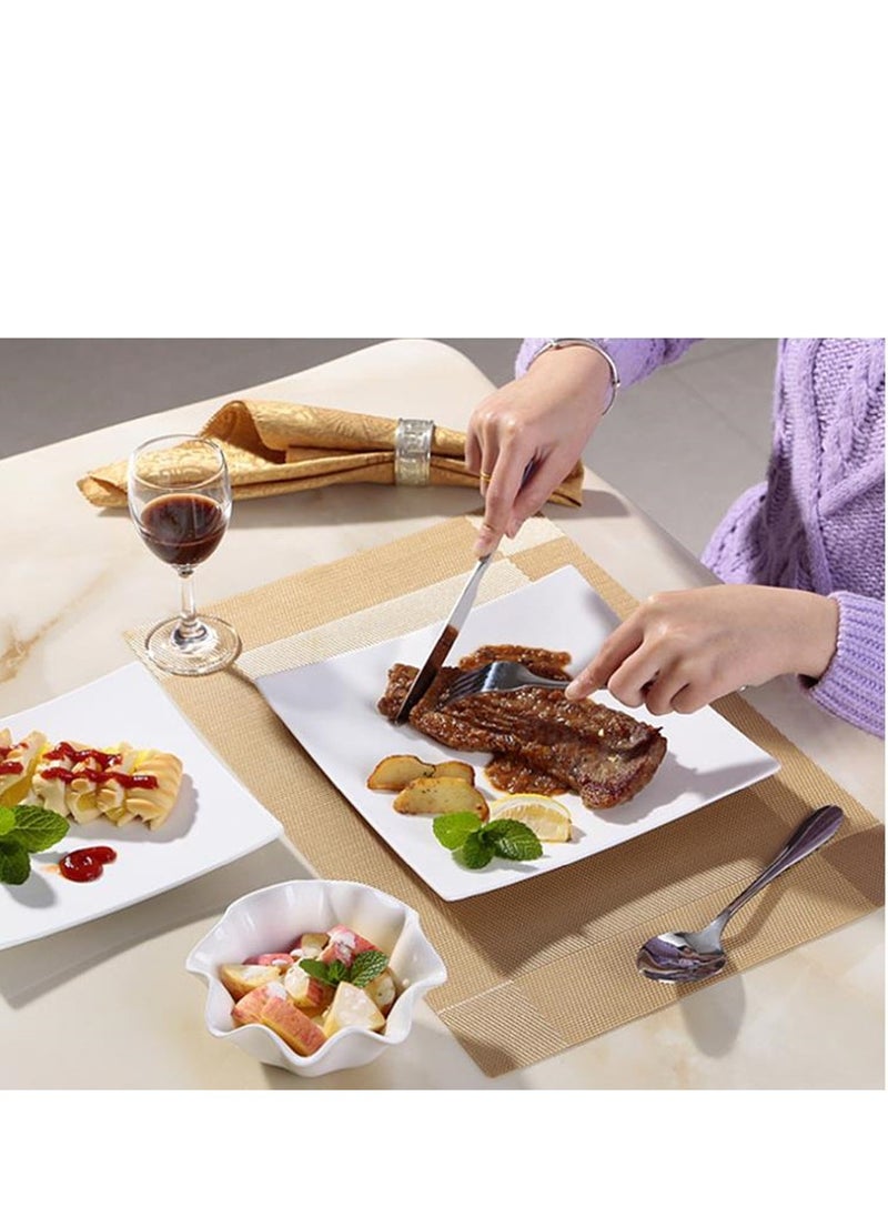 Golden 4Pcs Placemats for Dining Table Easy to Clean Plastic Washable Placemat for Kitchen Table Indoor Outdoor Table Mats Heat-resistand Washable Woven Vinyl Table Mats (Brown)  - Image 4