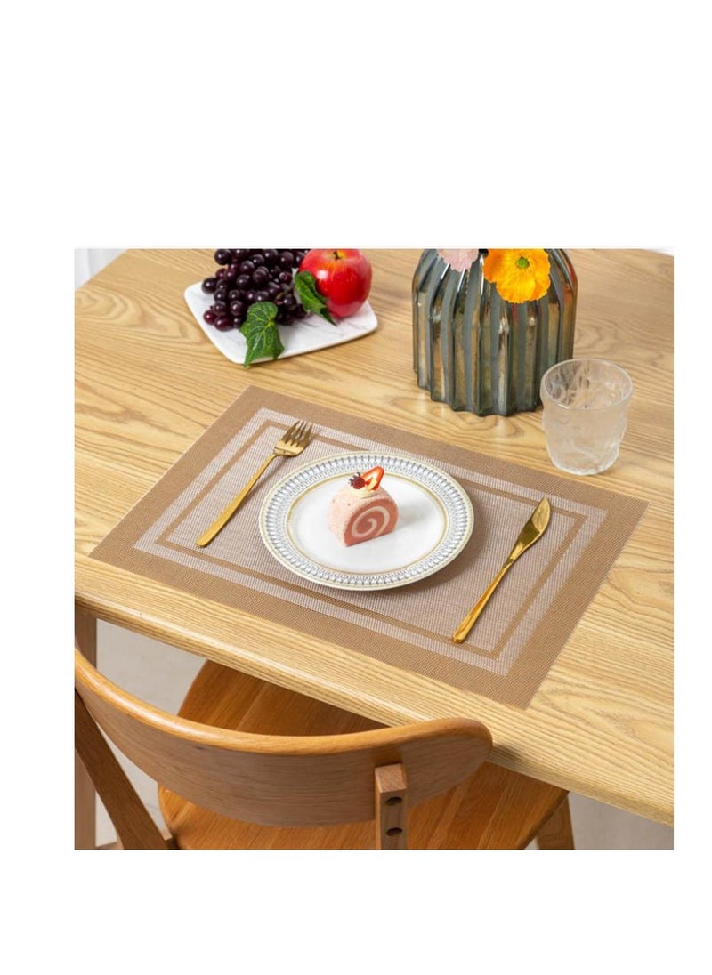 Golden 4Pcs Placemats for Dining Table Easy to Clean Plastic Washable Placemat for Kitchen Table Indoor Outdoor Table Mats Heat-resistand Washable Woven Vinyl Table Mats (Brown)  - Image 3