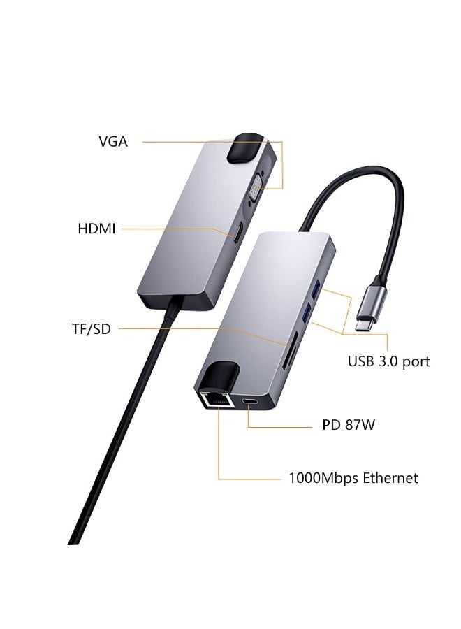 SIGood 8-in-1 USB-C Hub Adapter with 4K HDTV, VGA, 2× USB 3.0, PD Charging, SD/TF, Ethernet — USB-C Splitter for MacBook, Dell, HP, Lenovo Laptops - Image 3