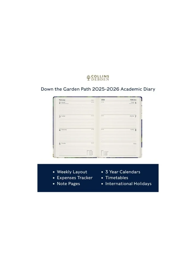 Collins Collins Down the Garden Path 12 Month Planner, July 2025-July 2026 Week-to-View Diary, A5 Hard Cover, Navy