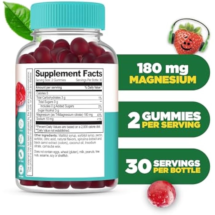 Lifeable Magnesium Citrate Gummies Sugar Free for Kids | Great Tasting Vegan Non-GMO Magnesium Citrate Supplement Gummies | Kids Magnesium Gummies for Muscle and Nerve Function | 60 Count - Image 2