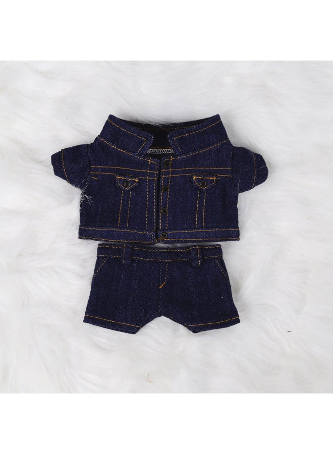 10cm Doll 20cm Cotton Doll Trousers Suit Denim Coat Pants Cotton Doll Clothes-Specifications:20cm-color:Dark Blue Denim Jacket Denim Trousers 2-piece Set - Image 1