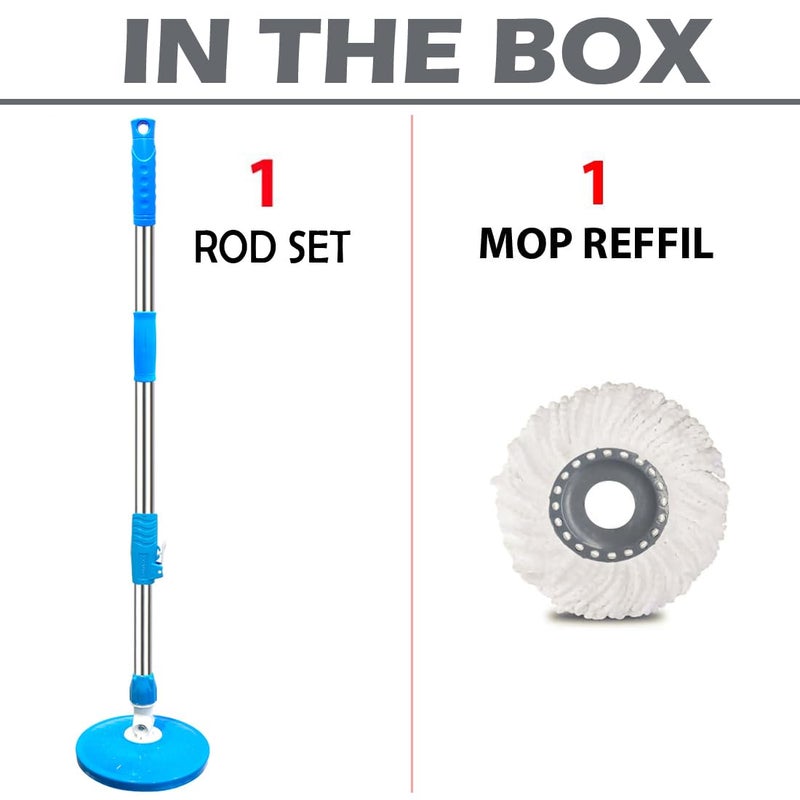 AROVEMIC Arovemic Premium Classic Mop Stick Rod Set 360 Degrees Stainless Steel Floor Cleaning Mop Handle with 1 Microfiber Refill Head Blue 5 Years Warranty - Image 2