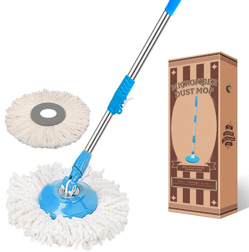 AROVEMIC Arovemic Premium Classic Mop Stick Rod Set 360 Degrees Stainless Steel Floor Cleaning Mop Handle with 1 Microfiber Refill Head Blue 5 Years Warranty - Image 1