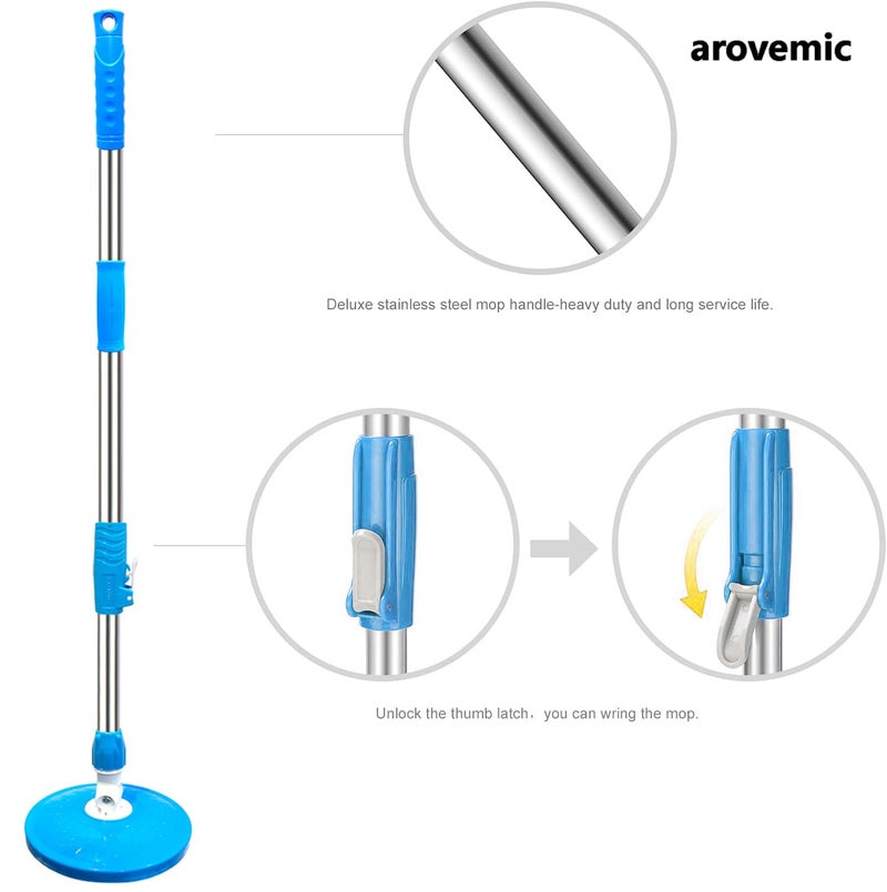 AROVEMIC Arovemic Premium Classic Mop Stick Rod Set 360 Degrees Stainless Steel Floor Cleaning Mop Handle with 1 Microfiber Refill Head Blue 5 Years Warranty - Image 3
