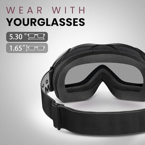 OutdoorMaster OTG Ski Goggles - Over Glasses Ski/Snowboard Goggles for Men, Women & Youth - 100% UV Protection (Black Frame + VLT 99% Clear Lens) - Image 2