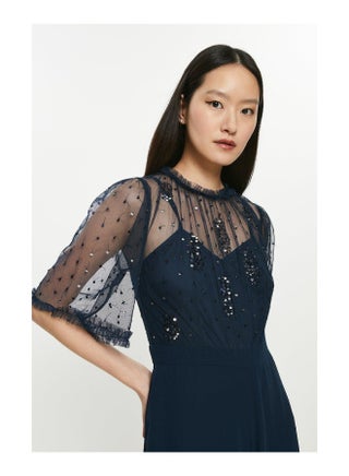 Embroidered Flare Sleeve Jumpsuit