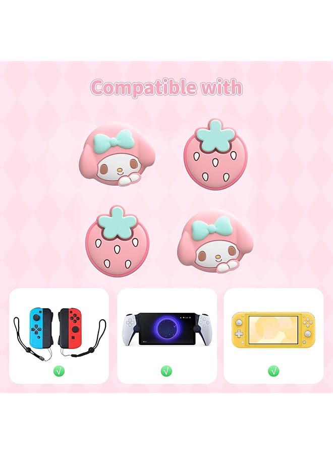 4Pcs Switch Game Console Thumb Grip Caps Soft Silicone Joystick Cover Kawaii Thumbstick Caps Compatible With Switch/Oled/Lite (Pink) - Image 2