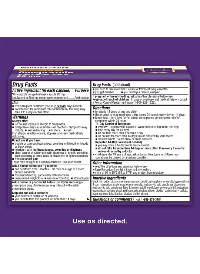 HealthCareAisle - Omeprazole 20 mg, 42 Delayed-Release Capsules - Acid Reducer, 42 Count - Pack Of 1 - Image 1