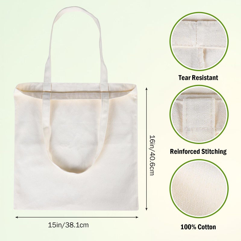 FF Sgdfc 2 Pcs Canvas Tote Bags, Natural Color Tote Bags 15 x 16 inch Sustainable Eco Friendly reusable, for Grocery Bags, DIY Gift Bags, Shopping Bags (Natural Colour) - Image 3