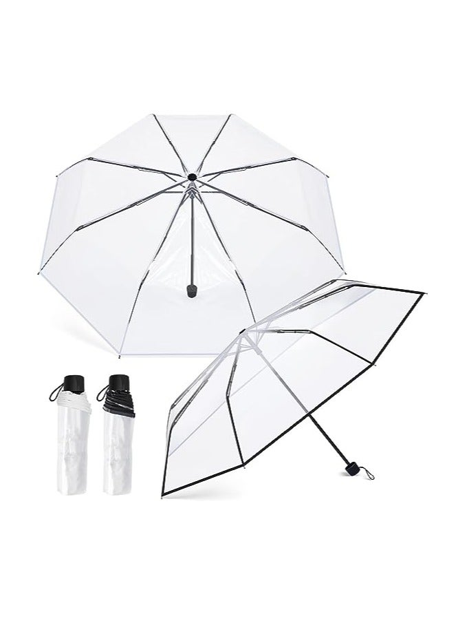 Clear Umbrella Transparent Portable Umbrella Compact Foldable Umbrella Manual Open Close Folding Umbrellas for Wedding Travel Dating 2 Pcs - Image 1
