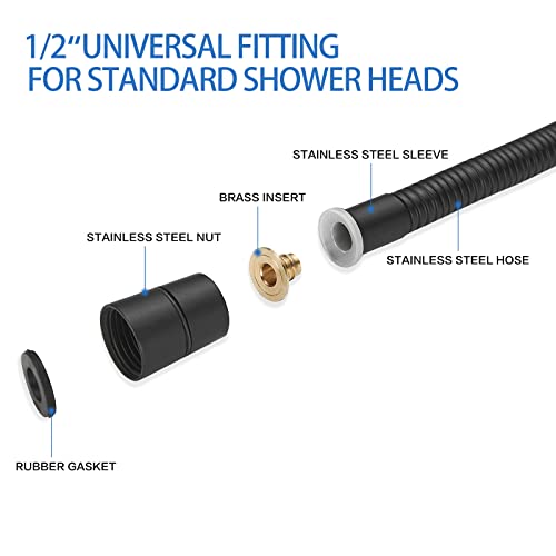 RUMOSE 59 inches Shower Hose Water Plating Shower Head Extension Hose Replacement Extra Long Stainless Steel Shower Tube Attachment Flexible Handheld Shower Sprayer Hose, Matte Black - Image 3