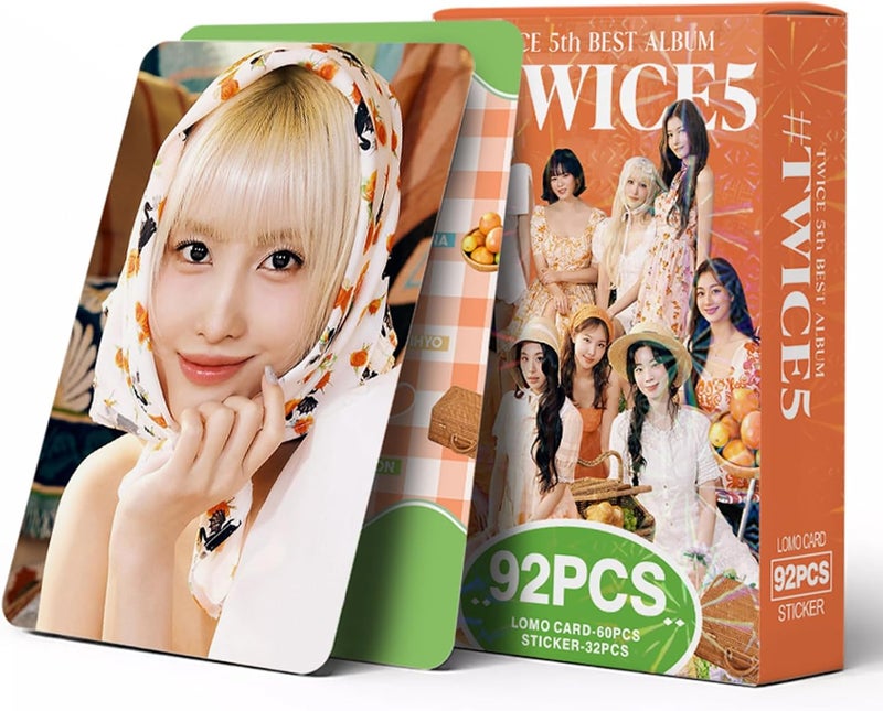 KPOPBP بطاقات تصوير TWICE5 ألبوم بطاقات كيبوب هدية لمشجعي Once، مجموعة بطاقات ليمو 60 قطعة مع 32 قطعة ملصق - Image 1