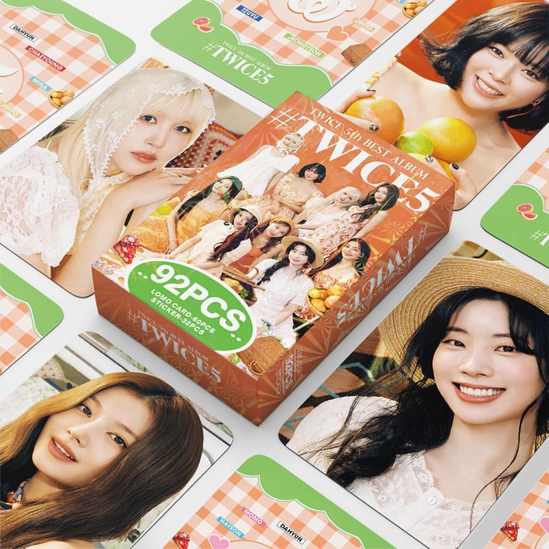 KPOPBP بطاقات تصوير TWICE5 ألبوم بطاقات كيبوب هدية لمشجعي Once، مجموعة بطاقات ليمو 60 قطعة مع 32 قطعة ملصق - Image 3