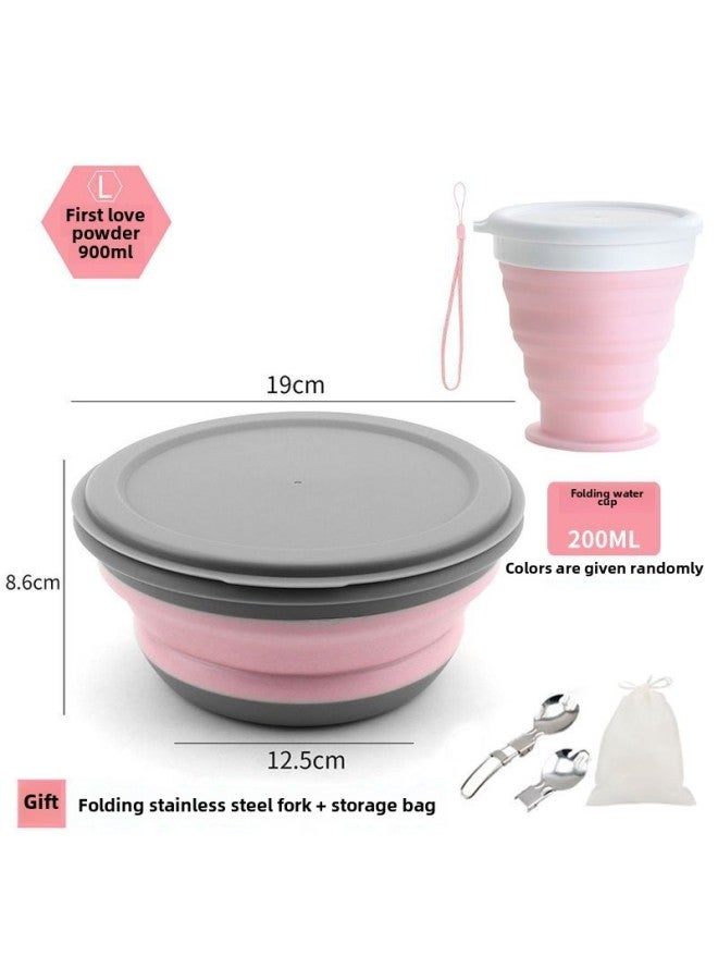 Folding Bowl Portable Retractable Japanese Outdoor Compression Travel Travel Wild Tableware Baby Picnic Drop-resistant Lunch Box-Color: Pink Large Bowl + Folding Water Cup  - Image 1