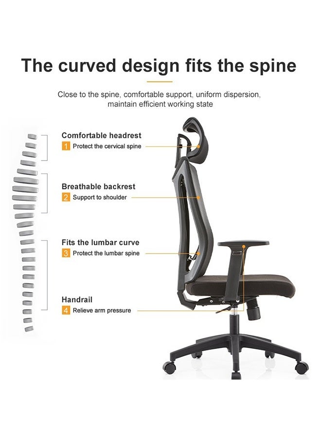 High-Back Ergonomic Office Chair, Adjustable Height Computer Chair Reclining Study Chair and Game Chair with Silent Wheels for Comfortable Work, Study & Gaming - Image 5