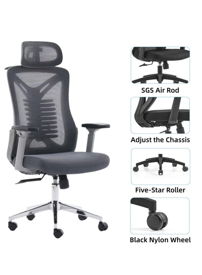 High-Back Ergonomic Office Chair, Adjustable Height Computer Chair Reclining Study Chair and Game Chair with Silent Wheels for Comfortable Work, Study & Gaming - Image 4