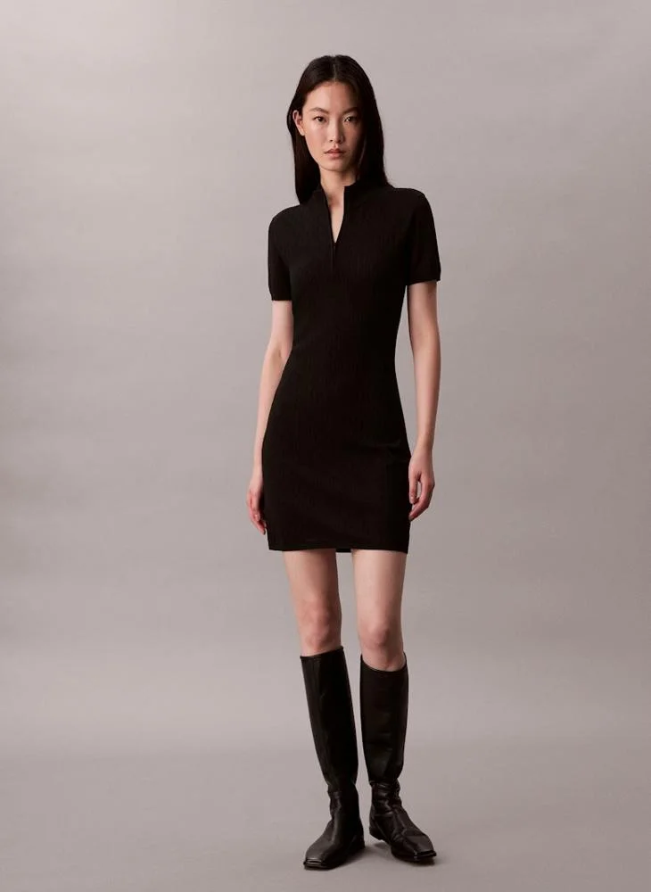 Calvin Klein Jeans  Half Zipped Short Sleeve Mini Dress for Women | Best Price UAE
