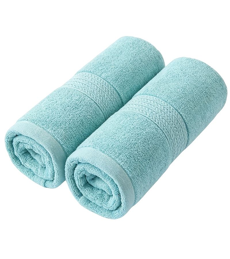 2pcs Pure Cotton Bathroom Towels 50x100cm in Khaki Water Blue Off White - Image 1
