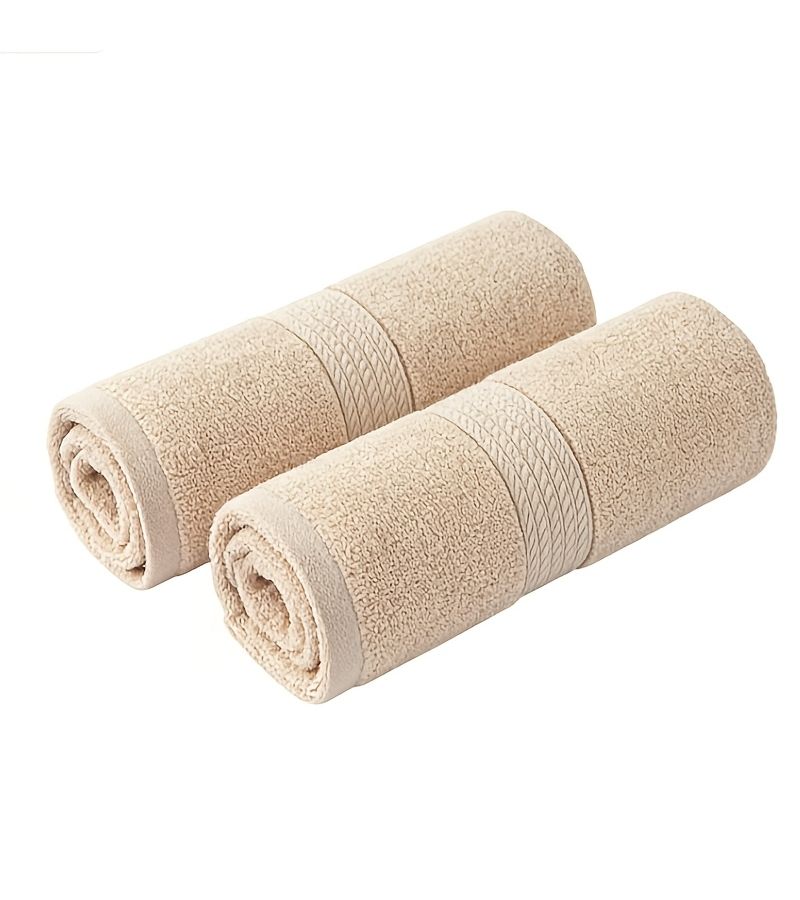 2pcs Pure Cotton Bathroom Towels 50x100cm in Khaki Water Blue Off White - Image 4