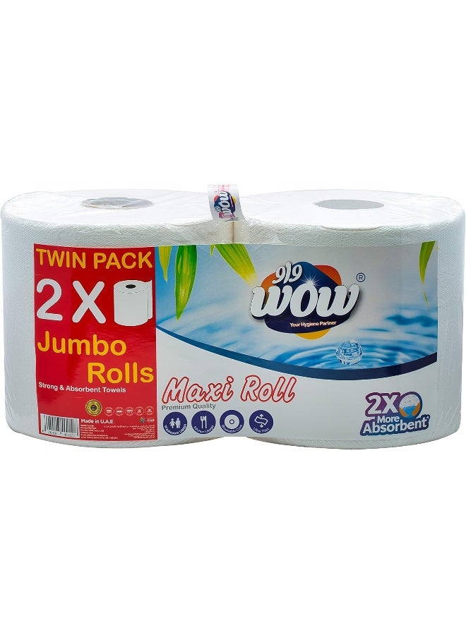 WOW Maxi Roll Twin Pack 2 Ply Jumbo Towels - Image 1