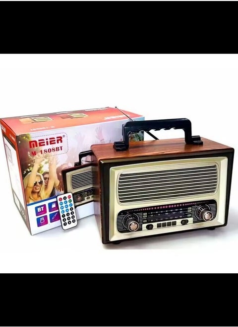 راديوطراز قديم M-1808BT 2400MAH بطارية ليثيوم تعمل بالطاقة راديو am fm قوي مع مشغل BT/USB/TF