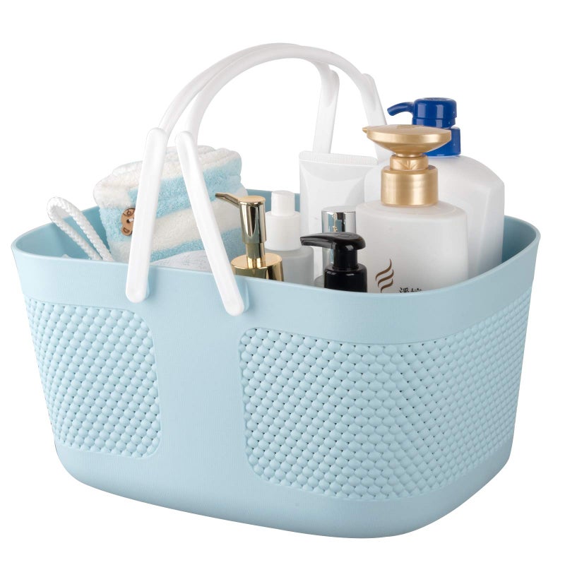 rejomiik Shower Caddy Basket  Portable Large Capacity Thickened Plastic Organizer Storage Tote with Handles Drainage Toiletry Bag Bin for Bathroom  College Dorm Room Essentials  Kitchen  Camp  Gym - Blue - Image 1