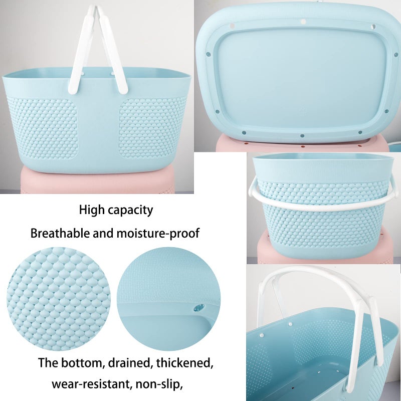 rejomiik Shower Caddy Basket  Portable Large Capacity Thickened Plastic Organizer Storage Tote with Handles Drainage Toiletry Bag Bin for Bathroom  College Dorm Room Essentials  Kitchen  Camp  Gym - Blue - Image 3
