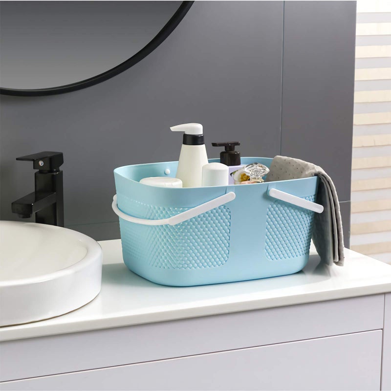 rejomiik Shower Caddy Basket  Portable Large Capacity Thickened Plastic Organizer Storage Tote with Handles Drainage Toiletry Bag Bin for Bathroom  College Dorm Room Essentials  Kitchen  Camp  Gym - Blue - Image 2