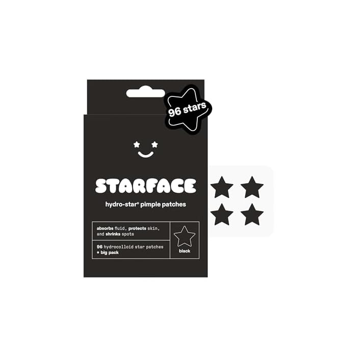 Starface Black Star BIG PACK, Hydrocolloid Pimple Patches, Absorb Fluid and Reduce Redness, Cute Star Shape, Cruelty-Free Skincare (96 Count) (Pack of 2)