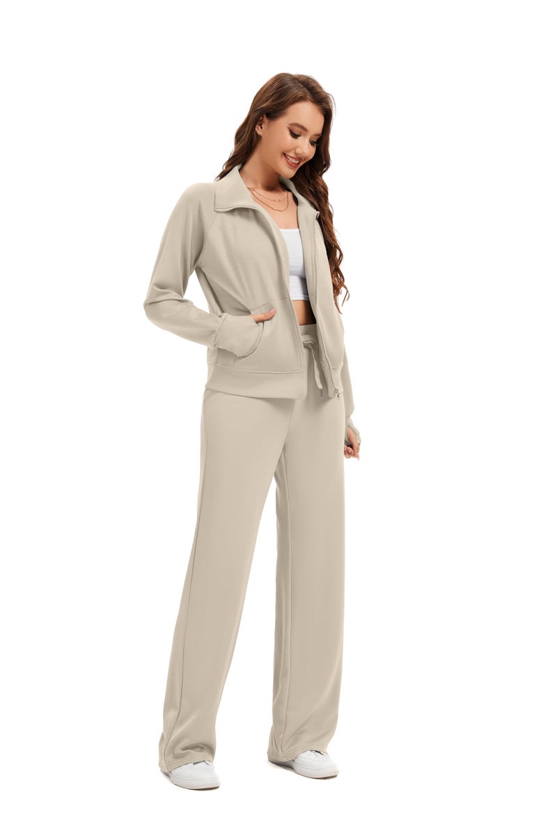 Sixstar Women Two Piece Outfits Sweatsuit Zip Up Sweatshirt Wide Leg Sweatpant Matching Travel Tracksuit Lounge Sets - Image 4