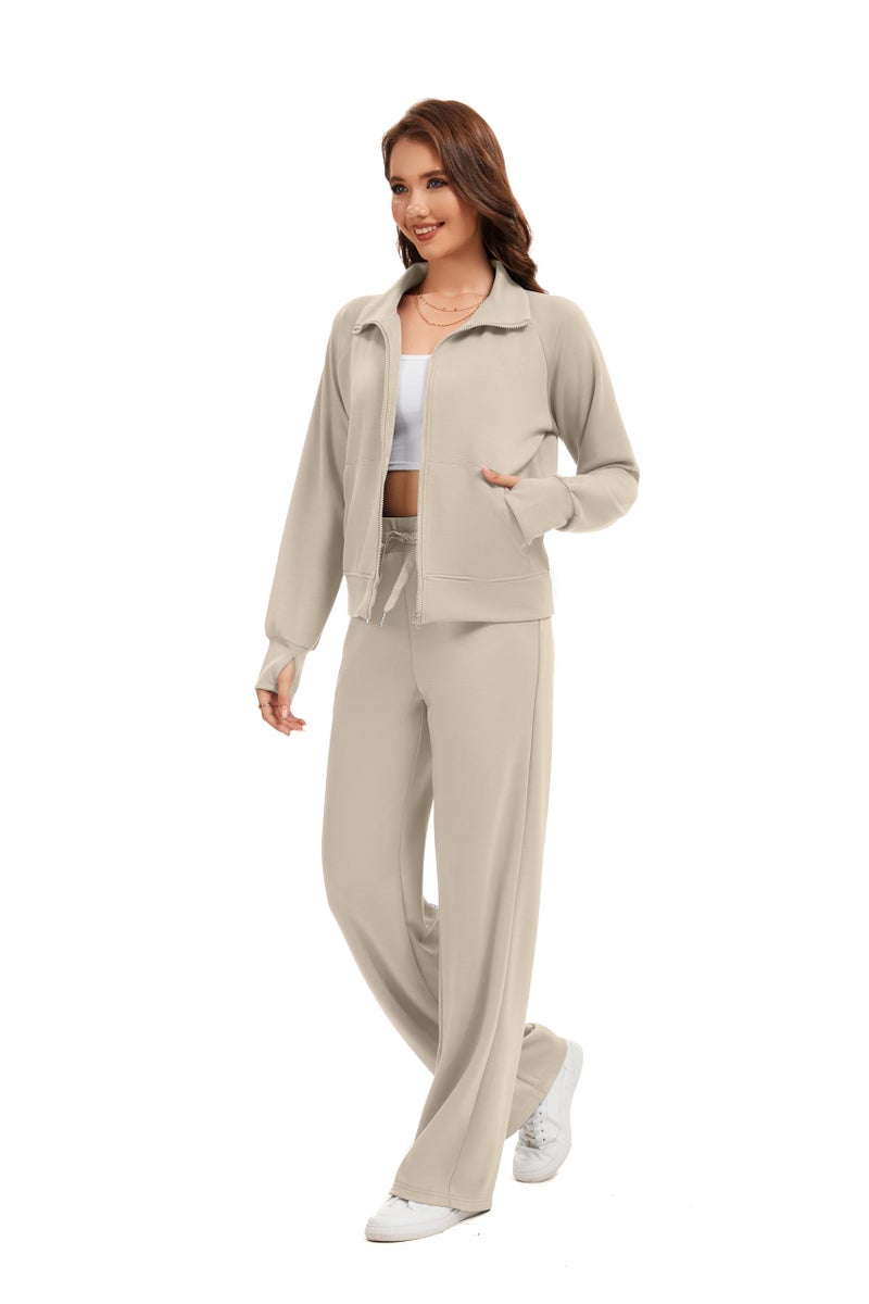 Sixstar Women Two Piece Outfits Sweatsuit Zip Up Sweatshirt Wide Leg Sweatpant Matching Travel Tracksuit Lounge Sets - Image 5