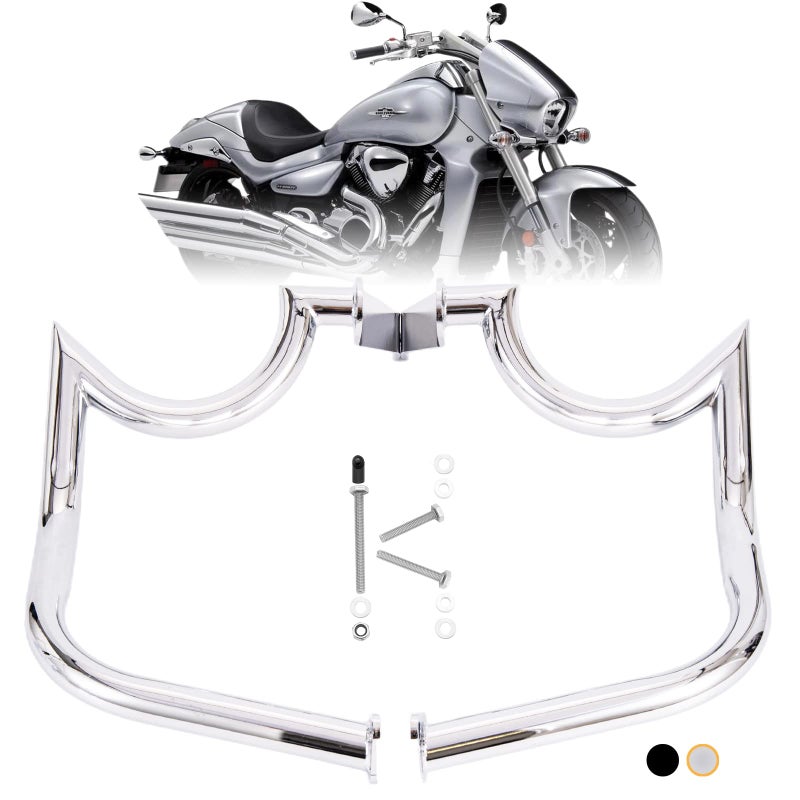 Kinglemc Mustache Engine Guard Highway Crash Bar for Suzuki Boulevard M109 M109R 062020 Mustache Silver