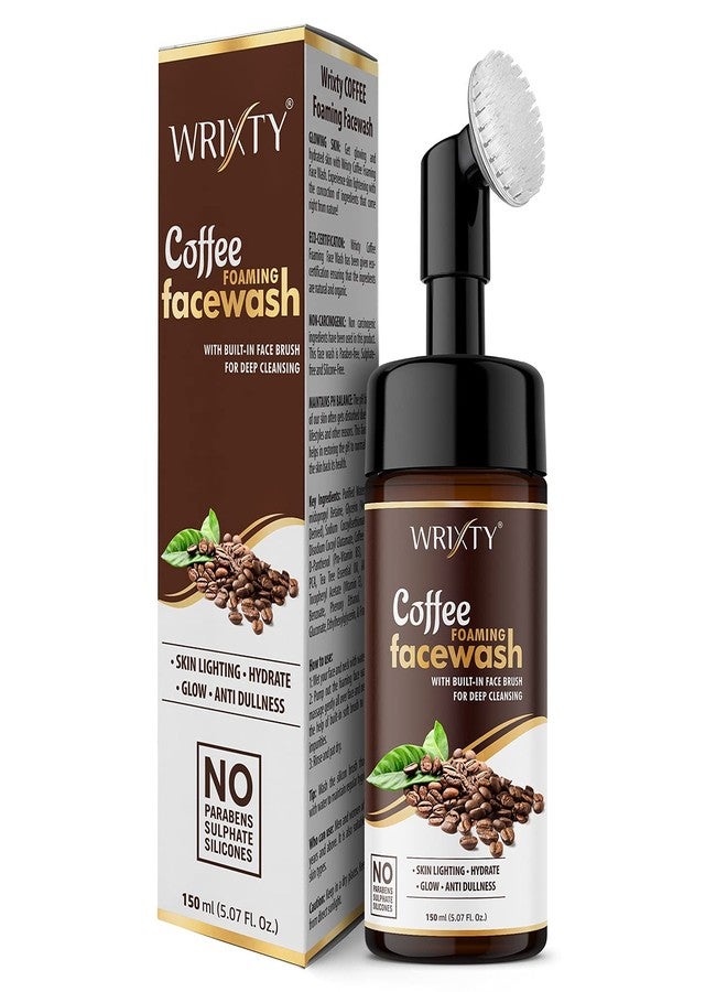 Wrixty Coffee Foaming Face Wash with Built-In Face Brush For Deep Cleansing � 150 ml | Hydrate Skin | Skin Brightening, Acne and Oil Control Face Wash | For Men & Women