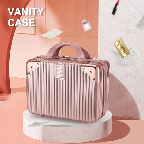 SUNBEET Mini Hard Shell Hard Travel Luggage Makeup Case Small Portable Carrying Case Suitcase Organizer Makeup Storage Box for Women (B-Rose-Gold) - Image 2